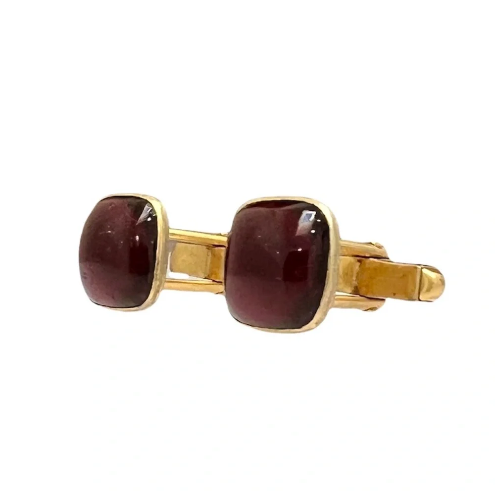 VINTAGE SWANK RED DOMED GOLD TONE CUFFLINKS
